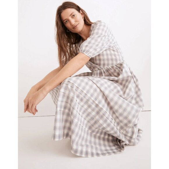 EUC $135 Madewell Marianna Puff Sleeve Midi Dress in Lavender Plaid Plus size 1X - Picture 9 of 11